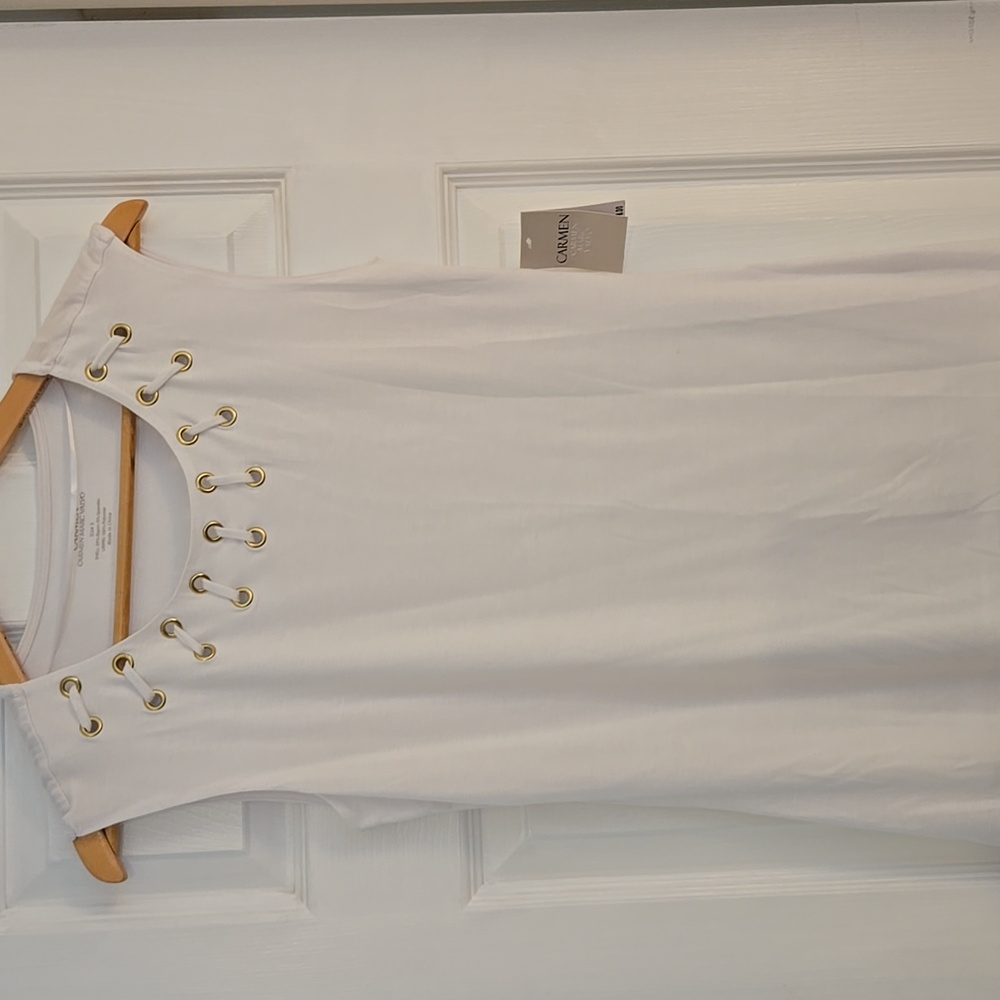 Carmen Marc Valvo White Tank with Metallic Accents